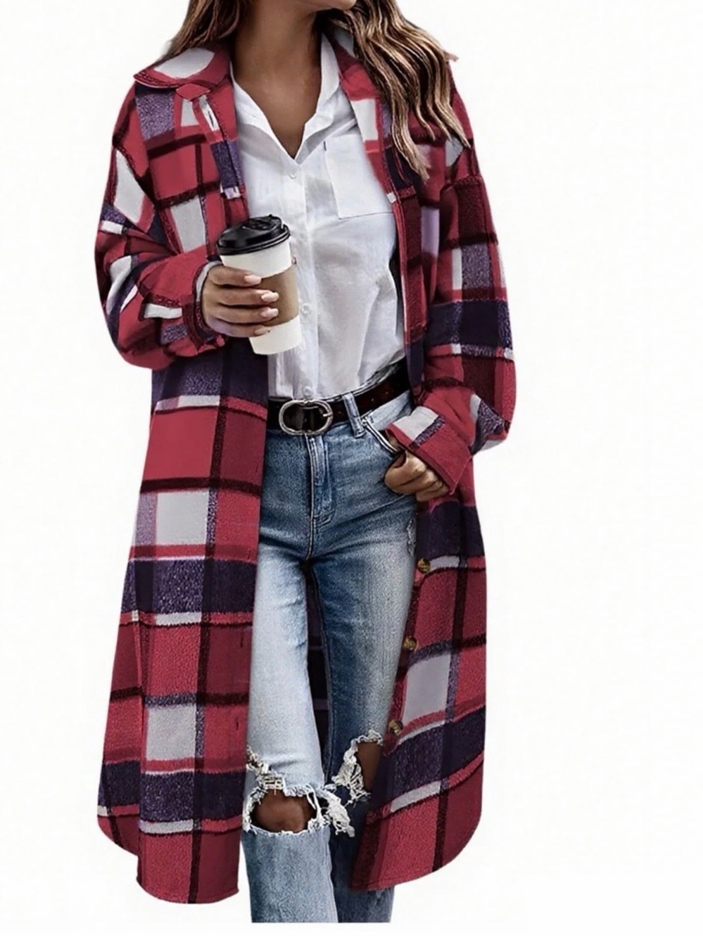 Listicle Red and Navy Plaid Shacket